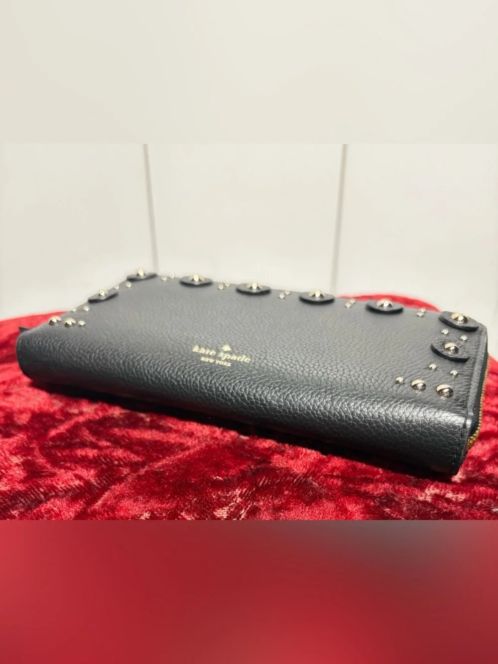 Kate Spade black leather studded long wallet